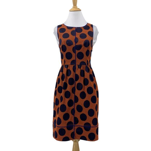 Anthropologie Maeve Dress Womens 4 Orange Black Polka Dot Cross Back Lined - Picture 1 of 15